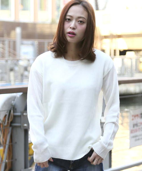Denime(ドゥニーム)の「SPRING CN KNIT/スプリングクルーネックニット(ニット/セーター・レディース・ブルー/オフホワイト/グレー/サックスブルー/ライトピンク・FREE)」の2枚目の写真