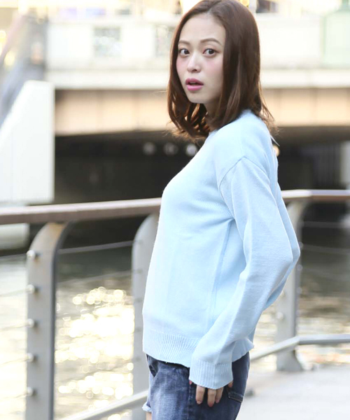 Denime(ドゥニーム)の「SPRING CN KNIT/スプリングクルーネックニット(ニット/セーター・レディース・ブルー/オフホワイト/グレー/サックスブルー/ライトピンク・FREE)」の1枚目の写真