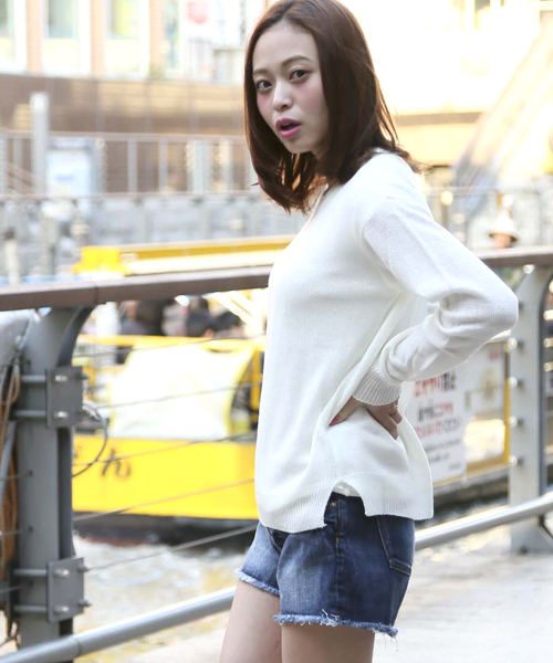Denime(ドゥニーム)の「SPRING CN KNIT/スプリングクルーネックニット(ニット/セーター・レディース・ブルー/オフホワイト/グレー/サックスブルー/ライトピンク・FREE)」の19枚目の写真
