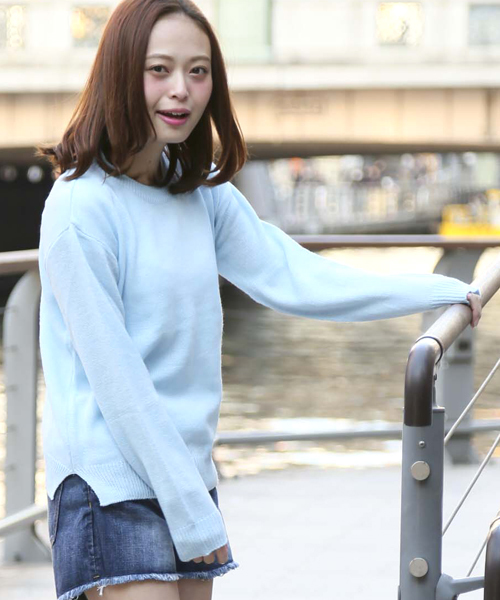 Denime(ドゥニーム)の「SPRING CN KNIT/スプリングクルーネックニット(ニット/セーター・レディース・ブルー/オフホワイト/グレー/サックスブルー/ライトピンク・FREE)」の20枚目の写真
