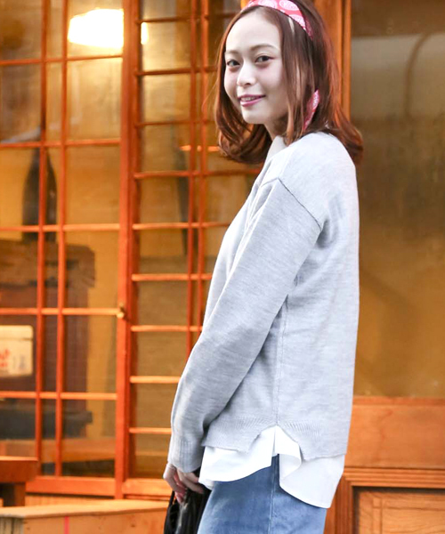 Denime(ドゥニーム)の「SPRING CN KNIT/スプリングクルーネックニット(ニット/セーター・レディース・ブルー/オフホワイト/グレー/サックスブルー/ライトピンク・FREE)」の14枚目の写真