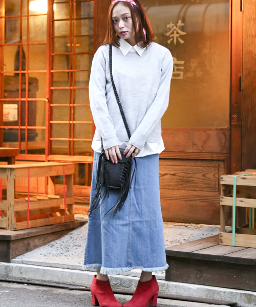 Denime(ドゥニーム)の「SPRING CN KNIT/スプリングクルーネックニット(ニット/セーター・レディース・ブルー/オフホワイト/グレー/サックスブルー/ライトピンク・FREE)」の15枚目の写真