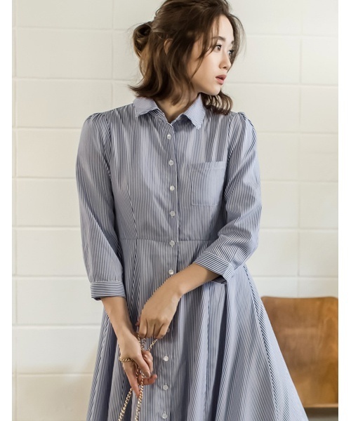 Re:EDIT（リエディ）の「ストライプシャツガウンワンピース（ワンピース・レディース・レッド/グリーン/ブラック/ブルー・LARGE/MEDIUM/SMALL）」の3枚目の写真