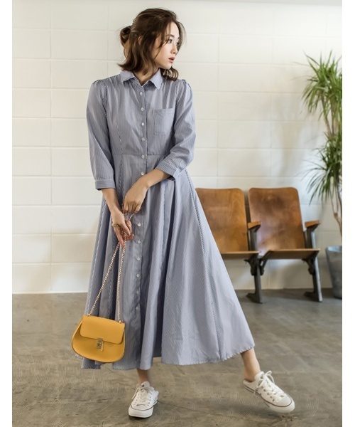 Re:EDIT（リエディ）の「ストライプシャツガウンワンピース（ワンピース・レディース・レッド/グリーン/ブラック/ブルー・LARGE/MEDIUM/SMALL）」の13枚目の写真