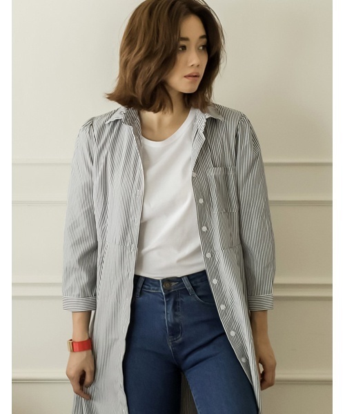 Re:EDIT（リエディ）の「ストライプシャツガウンワンピース（ワンピース・レディース・レッド/グリーン/ブラック/ブルー・LARGE/MEDIUM/SMALL）」の17枚目の写真