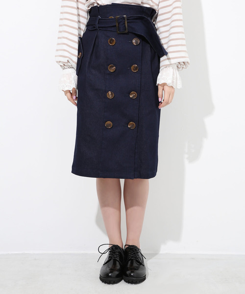 one after another NICE CLAUP(ワンアフターアナザーナイスクラップ)の「トレンチLadyスカート(スカート・レディース・ベージュ/ネイビー/イエロー・FREE)」の2枚目の写真