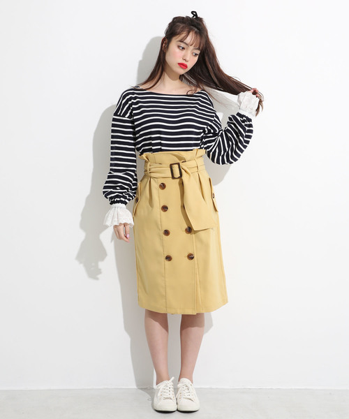one after another NICE CLAUP(ワンアフターアナザーナイスクラップ)の「トレンチLadyスカート(スカート・レディース・ベージュ/ネイビー/イエロー・FREE)」の4枚目の写真