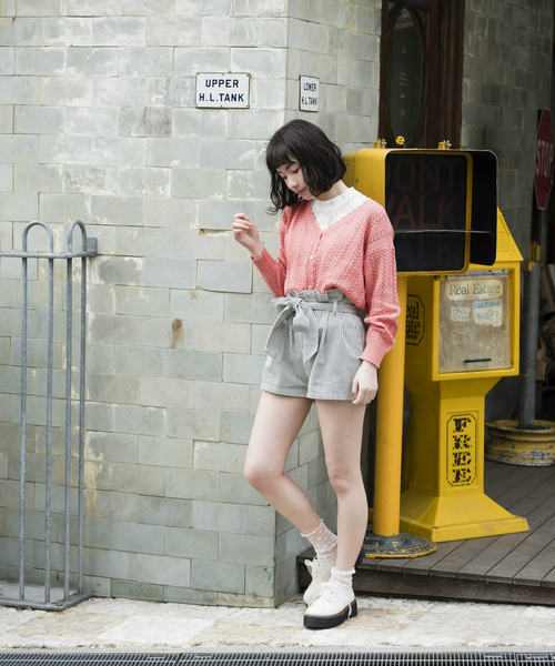 OLIVE des OLIVE（オリーブデオリーブ）の「[再入荷決定!] 透かし編みカーデ（カーディガン/ボレロ・レディース・グリーン/ピンク/ブラック/イエロー/オフホワイト/レッド・FREE）」の7枚目の写真