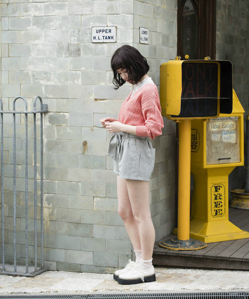 OLIVE des OLIVE（オリーブデオリーブ）の「[再入荷決定!] 透かし編みカーデ（カーディガン/ボレロ・レディース・グリーン/ピンク/ブラック/イエロー/オフホワイト/レッド・FREE）」の10枚目の写真