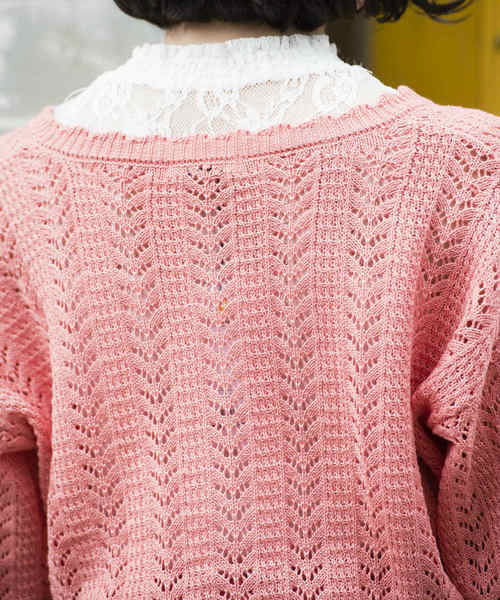 OLIVE des OLIVE（オリーブデオリーブ）の「[再入荷決定!] 透かし編みカーデ（カーディガン/ボレロ・レディース・グリーン/ピンク/ブラック/イエロー/オフホワイト/レッド・FREE）」の13枚目の写真