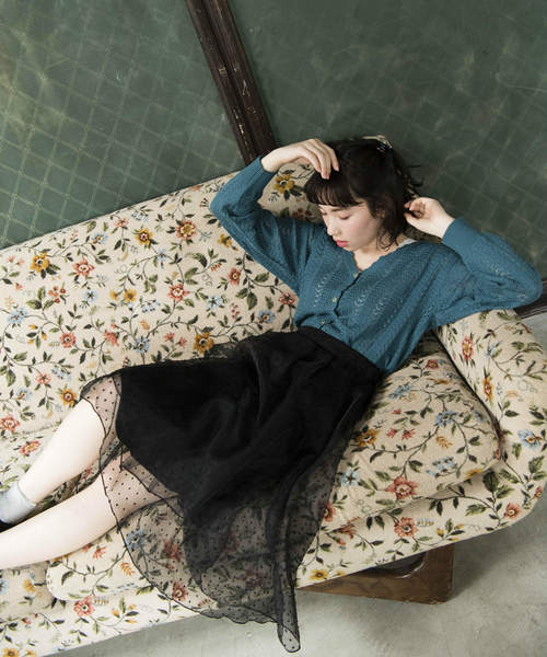 OLIVE des OLIVE（オリーブデオリーブ）の「[再入荷決定!] 透かし編みカーデ（カーディガン/ボレロ・レディース・グリーン/ピンク/ブラック/イエロー/オフホワイト/レッド・FREE）」の14枚目の写真