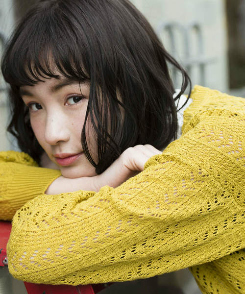 OLIVE des OLIVE（オリーブデオリーブ）の「[再入荷決定!] 透かし編みカーデ（カーディガン/ボレロ・レディース・グリーン/ピンク/ブラック/イエロー/オフホワイト/レッド・FREE）」の16枚目の写真