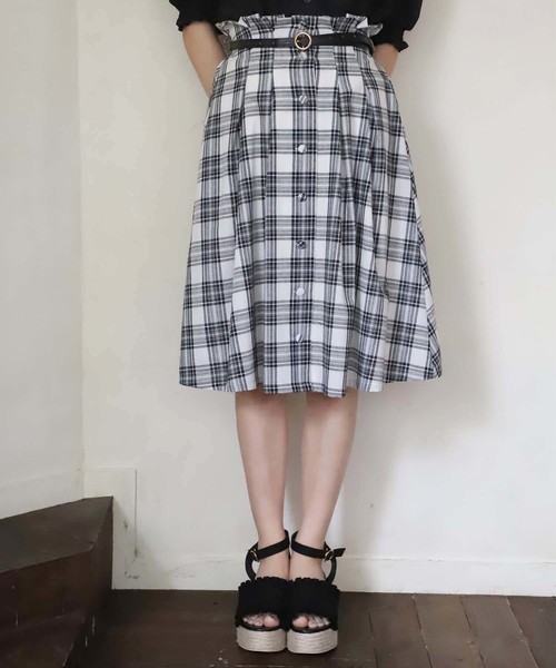 one after another NICE CLAUP（ワンアフターアナザーナイスクラップ）の「夏のチェック&無地スカート（スカート・レディース・ブラウン/グリーン/ホワイト系その他/ベージュ系その他・FREE）」の2枚目の写真