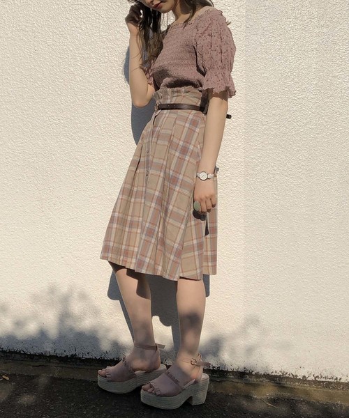 one after another NICE CLAUP（ワンアフターアナザーナイスクラップ）の「夏のチェック&無地スカート（スカート・レディース・ブラウン/グリーン/ホワイト系その他/ベージュ系その他・FREE）」の10枚目の写真