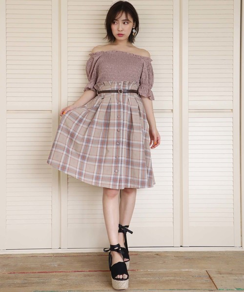 one after another NICE CLAUP（ワンアフターアナザーナイスクラップ）の「夏のチェック&無地スカート（スカート・レディース・ブラウン/グリーン/ホワイト系その他/ベージュ系その他・FREE）」の5枚目の写真