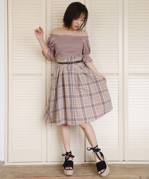 one after another NICE CLAUP（ワンアフターアナザーナイスクラップ）の「夏のチェック&無地スカート（スカート・レディース・ブラウン/グリーン/ホワイト系その他/ベージュ系その他・FREE）」の6枚目の写真