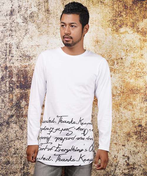 おしゃれスタ(オシャレスタ)の「サイドジップロングデザイン長袖Tシャツ(SS)(Tシャツ/カットソー・メンズ・ホワイト/ブラック・M/L)」の1枚目の写真