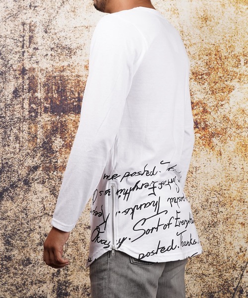 おしゃれスタ(オシャレスタ)の「サイドジップロングデザイン長袖Tシャツ(SS)(Tシャツ/カットソー・メンズ・ホワイト/ブラック・M/L)」の7枚目の写真