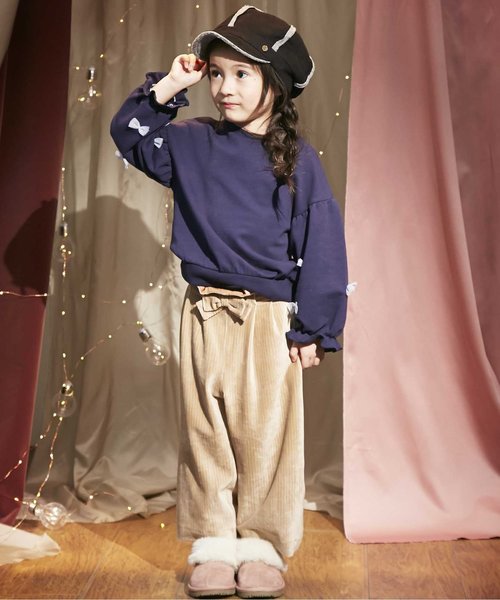 apres les cours（アプレレクール）の「キャンディースリーブリボントレーナー（スウェット・キッズ・ネイビー/オフホワイト/パープル・100/80/90/110/140/130/120）」の4枚目の写真