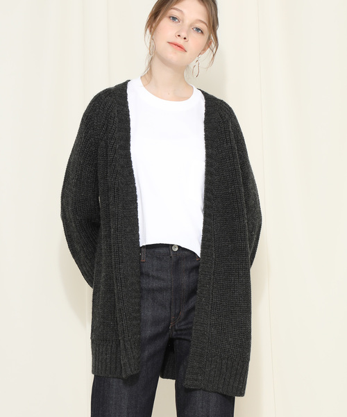 aquagirl（アクアガール）の「【aquagirl】ざっくり編みルーズカーディガン（カーディガン/ボレロ・レディース・ベージュ/オフホワイト/ダークグレー・FREE）」の5枚目の写真