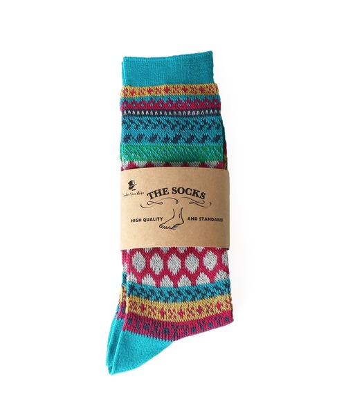 London Shoe Make（ロンドンシューメイク）の「フェアアイル柄 / Fair Isle 日本製 メンズソックス / London Shoe Make THE SOCKS 418904（ソックス/靴下・メンズ・ブルー/レッド・25cm～27cm）」の5枚目の写真