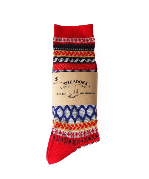London Shoe Make（ロンドンシューメイク）の「フェアアイル柄 / Fair Isle 日本製 メンズソックス / London Shoe Make THE SOCKS 418904（ソックス/靴下・メンズ・ブルー/レッド・25cm～27cm）」の9枚目の写真