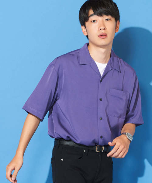 WEGO（ウィゴー）の「WEGO/フィブリルオープンカラーシャツ（シャツ/ブラウス・メンズ・ブラック/ベージュ/ネイビー/パープル/ブラウン・MEDIUM/LARGE）」の5枚目の写真