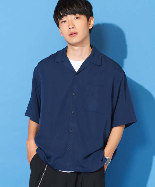 WEGO（ウィゴー）の「WEGO/フィブリルオープンカラーシャツ（シャツ/ブラウス・メンズ・ブラック/ベージュ/ネイビー/パープル/ブラウン・MEDIUM/LARGE）」の4枚目の写真