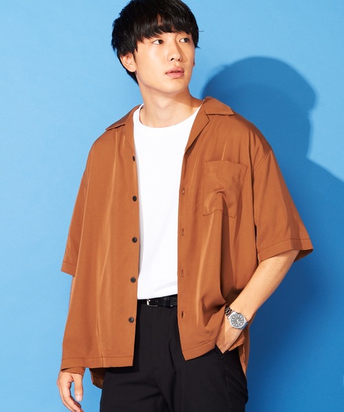 WEGO（ウィゴー）の「WEGO/フィブリルオープンカラーシャツ（シャツ/ブラウス・メンズ・ブラック/ベージュ/ネイビー/パープル/ブラウン・MEDIUM/LARGE）」の3枚目の写真