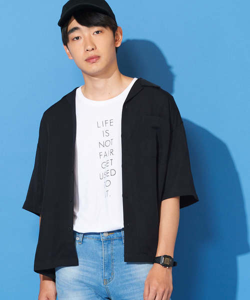 WEGO（ウィゴー）の「WEGO/フィブリルオープンカラーシャツ（シャツ/ブラウス・メンズ・ブラック/ベージュ/ネイビー/パープル/ブラウン・MEDIUM/LARGE）」の2枚目の写真