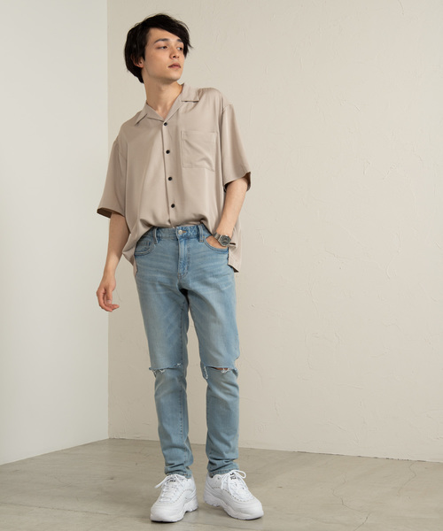 WEGO（ウィゴー）の「WEGO/フィブリルオープンカラーシャツ（シャツ/ブラウス・メンズ・ブラック/ベージュ/ネイビー/パープル/ブラウン・MEDIUM/LARGE）」の8枚目の写真