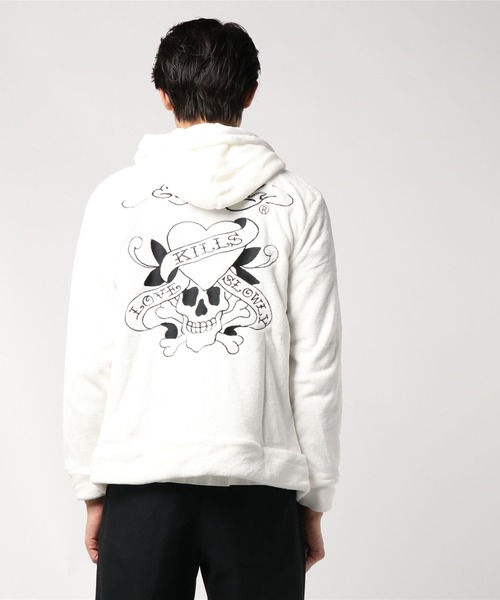 Ed Hardy(エドハーディー)の「Ed Hardy ボアフリースZIPパーカー(パーカー・メンズ・ホワイト・M/L)」の2枚目の写真