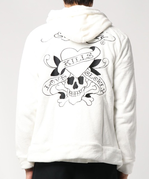 Ed Hardy(エドハーディー)の「Ed Hardy ボアフリースZIPパーカー(パーカー・メンズ・ホワイト・M/L)」の4枚目の写真