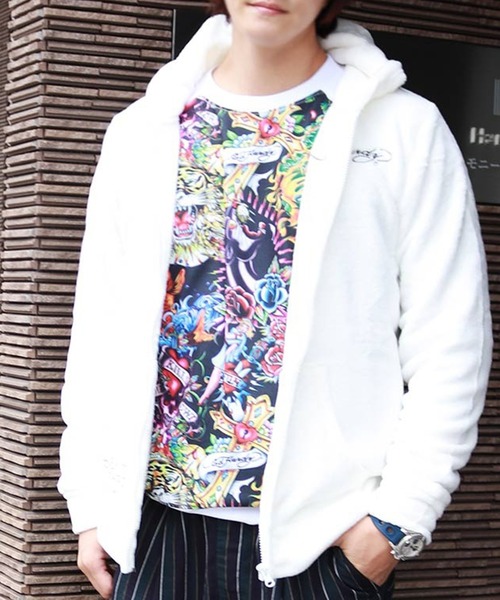 Ed Hardy(エドハーディー)の「Ed Hardy ボアフリースZIPパーカー(パーカー・メンズ・ホワイト・M/L)」の8枚目の写真