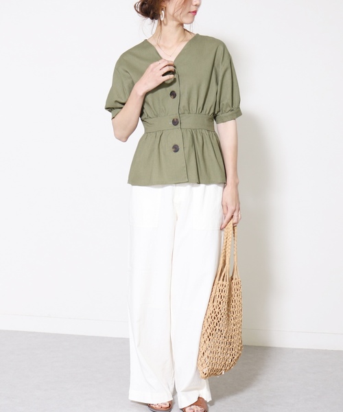reca(レカ)の「5分袖ウエストギャザーリネンブラウス(シャツ/ブラウス・レディース・アイボリー/モカ/ベージュ/カーキ・FREE)」の12枚目の写真