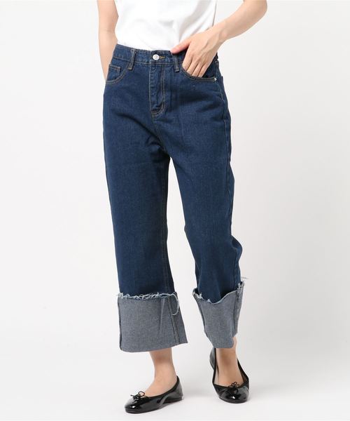 DING（ディング）の「DING/折り返しデニムパンツ（デニムパンツ・レディース・ライトインディゴブルー/インディゴブルー・SMALL/MEDIUM）」の10枚目の写真