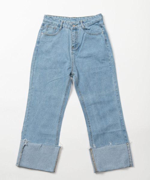 DING（ディング）の「DING/折り返しデニムパンツ（デニムパンツ・レディース・ライトインディゴブルー/インディゴブルー・SMALL/MEDIUM）」の3枚目の写真