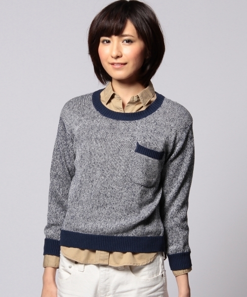 UNITED ARROWS(ユナイテッドアローズ)の「UAW L 1ポケット 7部袖 ニット ◆(ニット/セーター・レディース・オレンジ/ネイビー・フリー)」の2枚目の写真