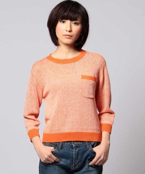UNITED ARROWS(ユナイテッドアローズ)の「UAW L 1ポケット 7部袖 ニット ◆(ニット/セーター・レディース・オレンジ/ネイビー・フリー)」の1枚目の写真