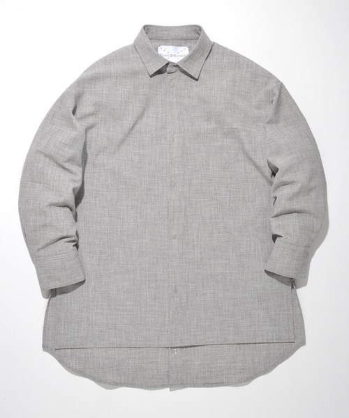 SUPERTHANKS（スーパーサンクス）の「バックオープンビッグシルエットロングシャツコート（ユニセックス）（シャツ/ブラウス・メンズ・ライトブラック/ホワイト系その他/ブルー系その他/グレー・MEDIUM/LARGE/SMALL）」の14枚目の写真