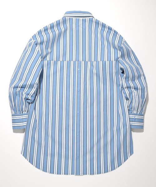 SUPERTHANKS（スーパーサンクス）の「バックオープンビッグシルエットロングシャツコート（ユニセックス）（シャツ/ブラウス・メンズ・ライトブラック/ホワイト系その他/ブルー系その他/グレー・MEDIUM/LARGE/SMALL）」の9枚目の写真