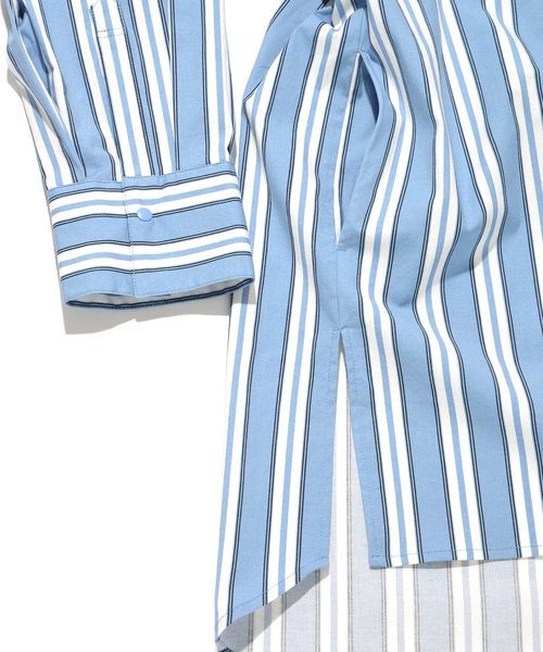 SUPERTHANKS（スーパーサンクス）の「バックオープンビッグシルエットロングシャツコート（ユニセックス）（シャツ/ブラウス・メンズ・ライトブラック/ホワイト系その他/ブルー系その他/グレー・MEDIUM/LARGE/SMALL）」の5枚目の写真