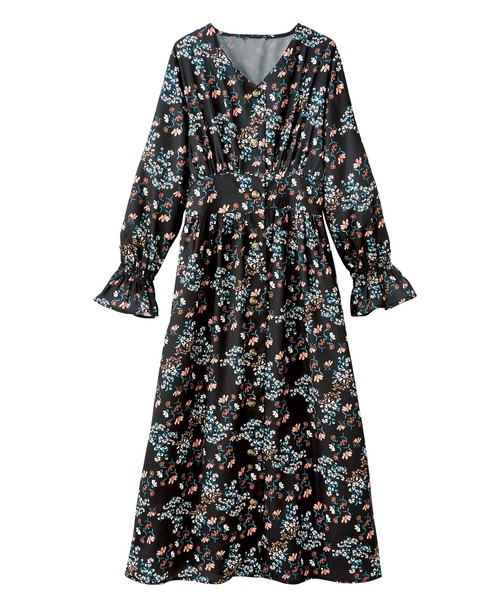 GeeRA（ジーラ）の「前ボタンプリントロングワンピース（ワンピース・レディース・グリーン/ブラック・LARGE/MEDIUM/X-LARGE/XX-LARGE）」の9枚目の写真
