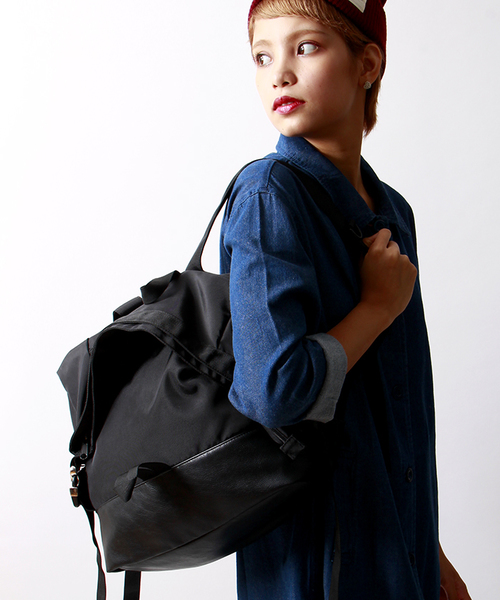 WEGO（ウィゴー）の「WEGO/ブラックリュック（バックパック/リュック・メンズ・ブラック/その他1・FREE）」の4枚目の写真