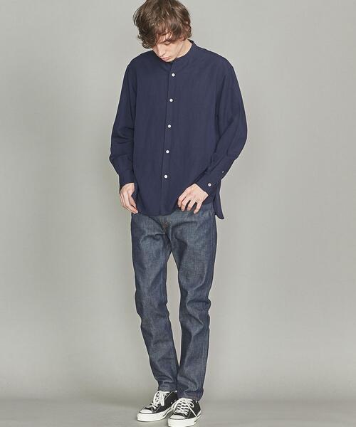 BEAUTY&YOUTH UNITED ARROWS(ビューティーアンドユースユナイテッドアローズ)の「BY ドレープリネン ワイドフォルム バンドカラー シャツ(シャツ/ブラウス・メンズ・ターコイズブルー/ネイビー/オフホワイト/グレー・M/L/XL/S)」の6枚目の写真