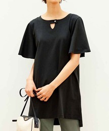 リブ イン コンフォート ブラウス見えする袖フレアーカットソーチュニック