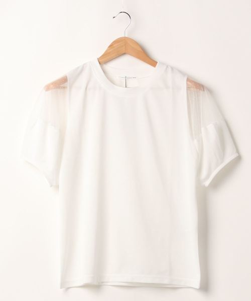 E hyphen world gallery(イーハイフンワールドギャラリー)の「ドットチュール切替プルオーバー*(Tシャツ/カットソー)」|オフホワイト