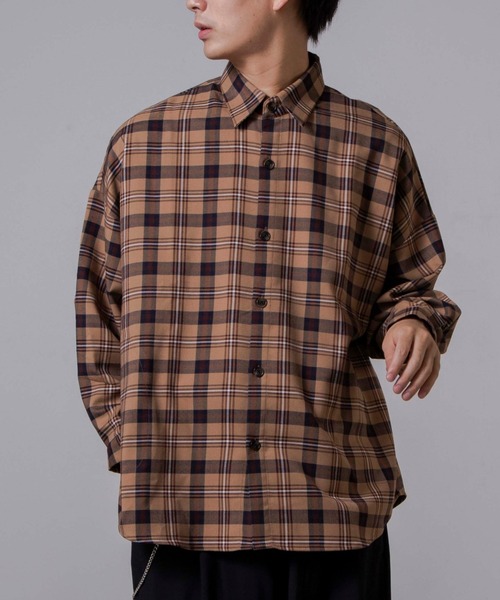 WEGO(ウィゴー)の「WEGO/TRチェックビッグシルエットシャツ(シャツ/ブラウス・メンズ・ブラウン系その他2/ブラウン系その他3/ベージュ系その他2・MEDIUM/LARGE)」の3枚目の写真