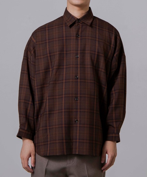 WEGO(ウィゴー)の「WEGO/TRチェックビッグシルエットシャツ(シャツ/ブラウス・メンズ・ブラウン系その他2/ブラウン系その他3/ベージュ系その他2・MEDIUM/LARGE)」の8枚目の写真