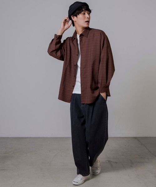 WEGO(ウィゴー)の「WEGO/TRチェックビッグシルエットシャツ(シャツ/ブラウス・メンズ・ブラウン系その他2/ブラウン系その他3/ベージュ系その他2・MEDIUM/LARGE)」の22枚目の写真